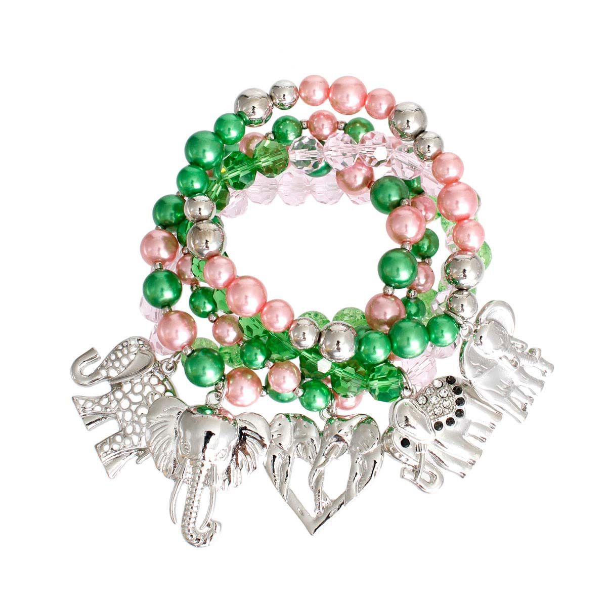 AKA Mixed Pink Green Elephant Bracelets