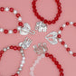 DST Red White Silver Elephant Charm Bracelet Set