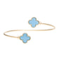 Bangle Gold Blue Clover Open Bracelet for Women