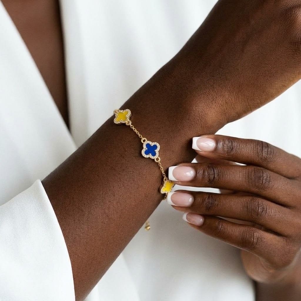 SGRHO Blue and Yellow Quatrefoil Clover Bracelet