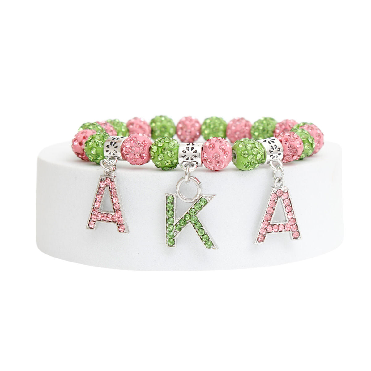 AKA Sorority Pink Green Bling Letter Bracelet