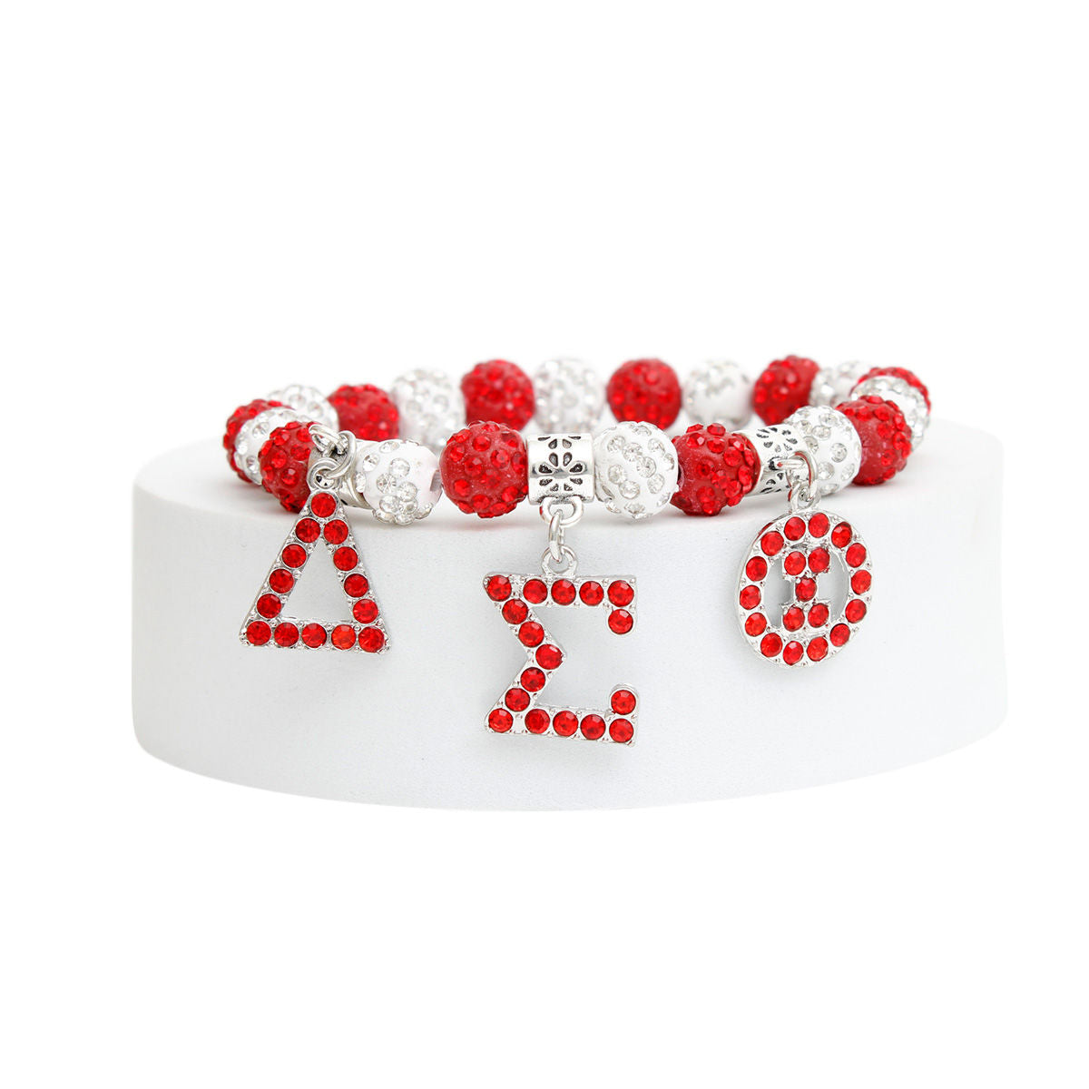 DST Sorority Red White Bling Letter Bracelet