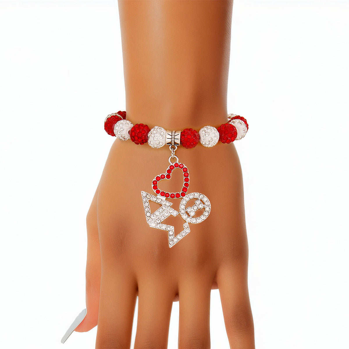 DST Red White Bling Sorority Charm Bracelet