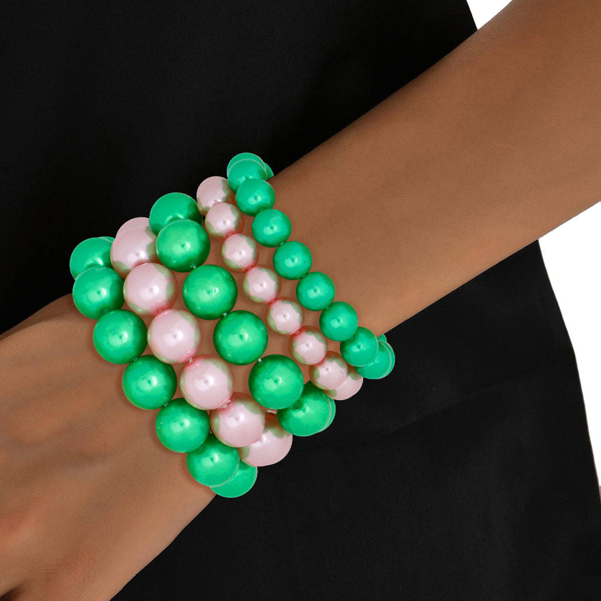 AKA Pink Green Pearl Stretch 5 Pcs Bracelets Women