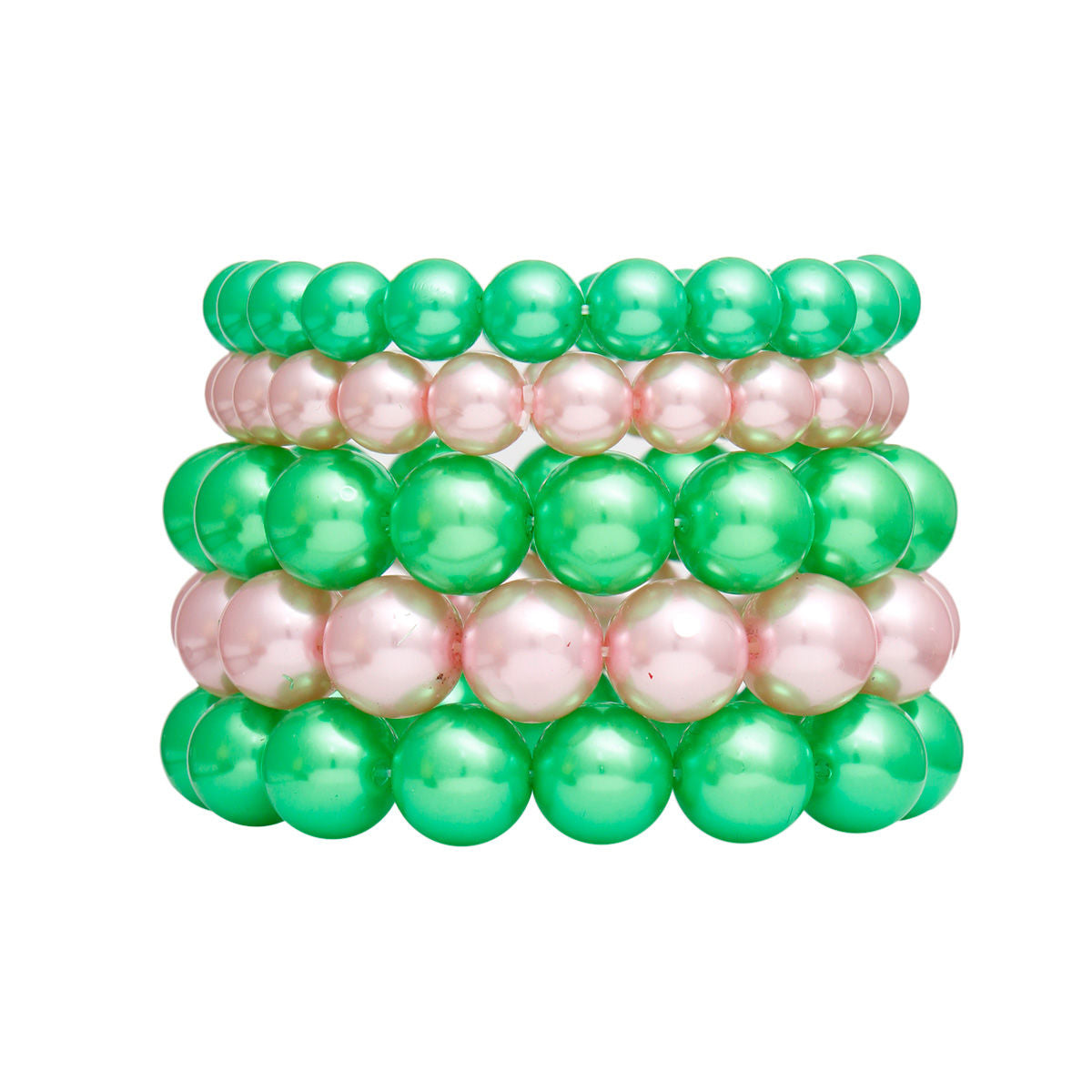 AKA Pink Green Pearl Stretch 5 Pcs Bracelets Women