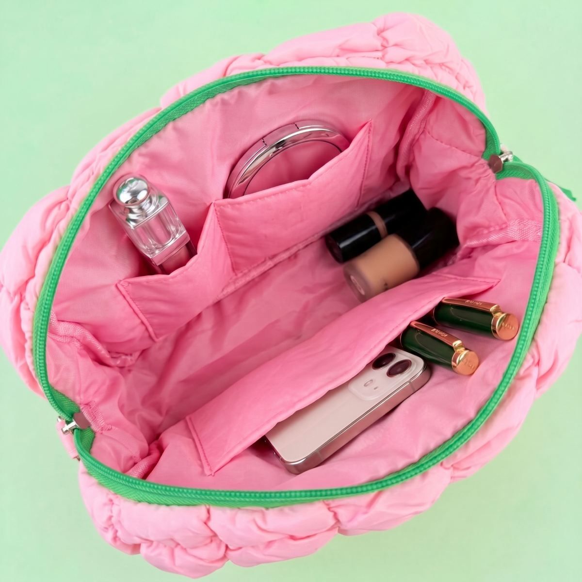AKA Candy Pink Crest Mini Quilted Puffy Pouch