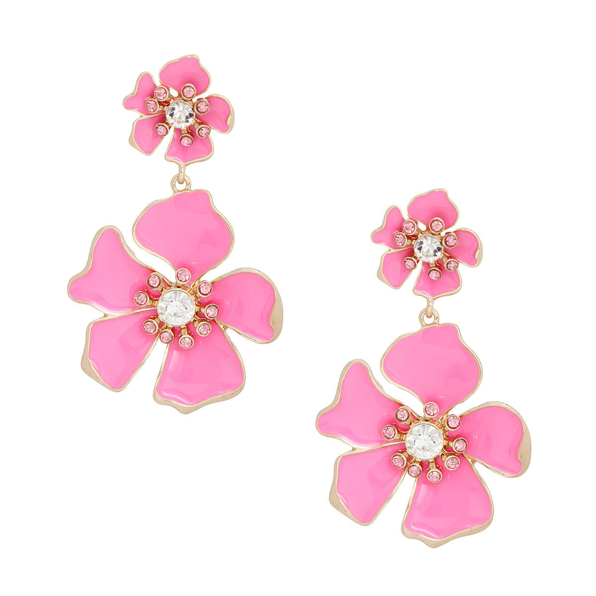 Drop Pink Gold Tropical Flower Earrings for Women