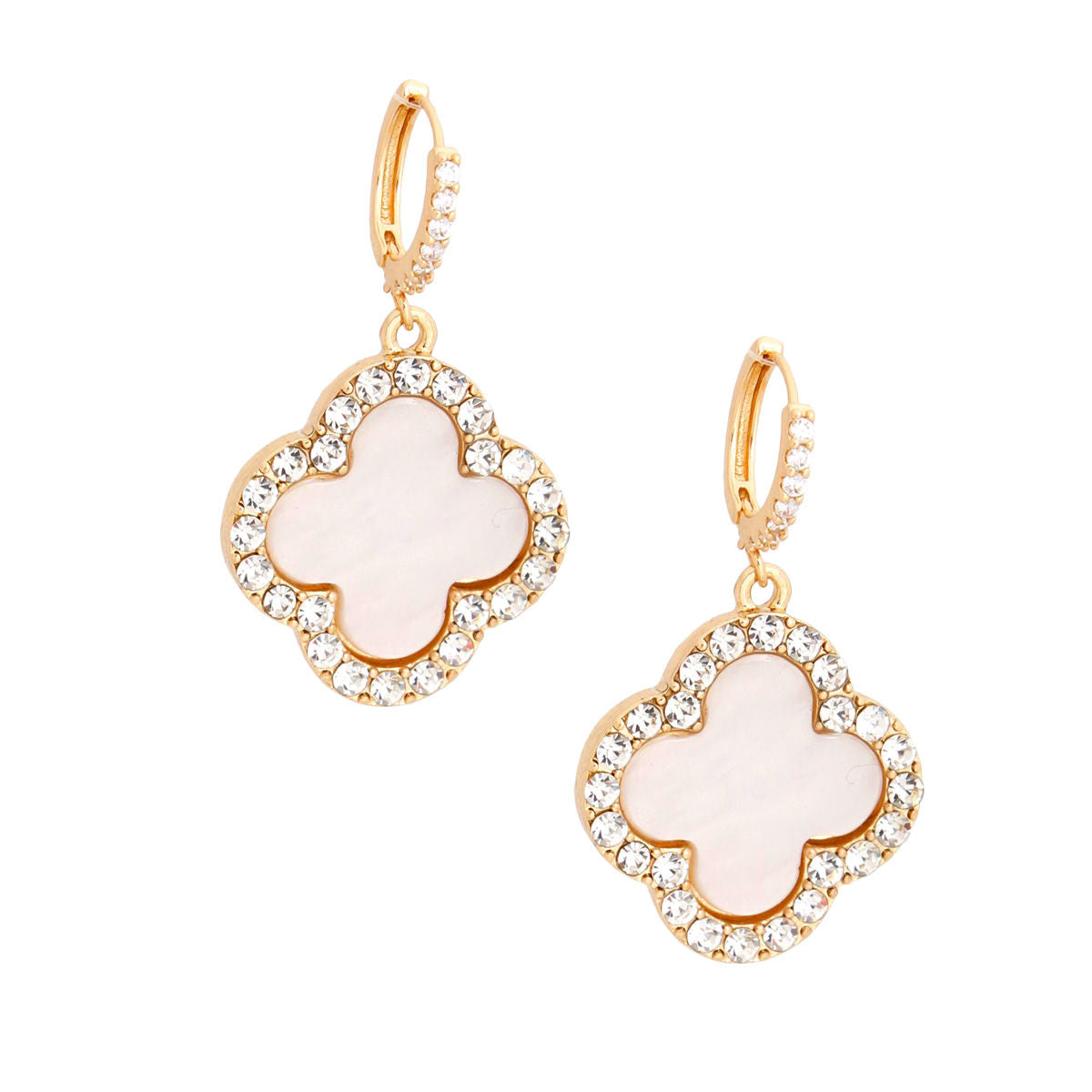 Hoop White Clover Gold Huggie Earrings for Women