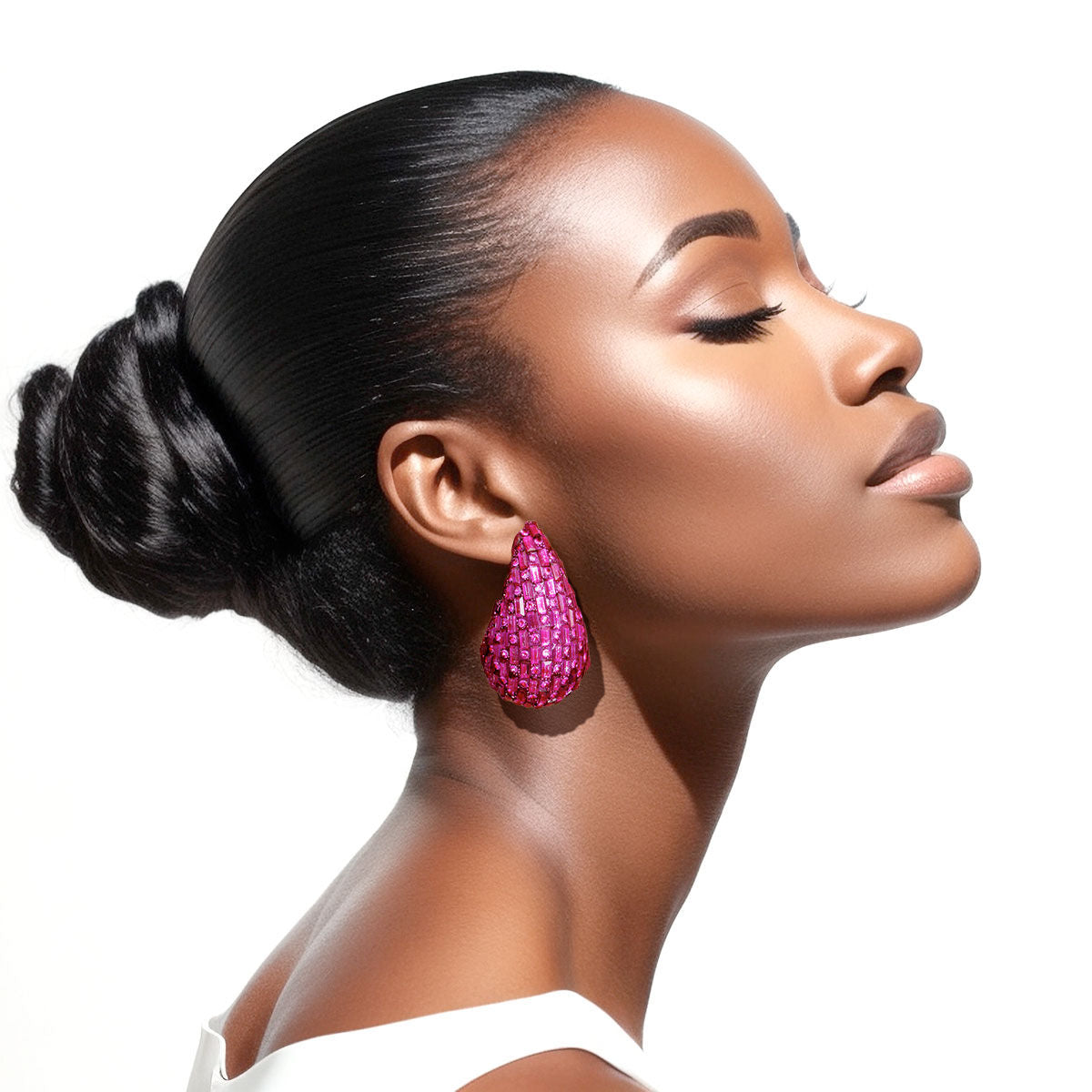 Studs Fuchsia Embellished Teardrop Earrings