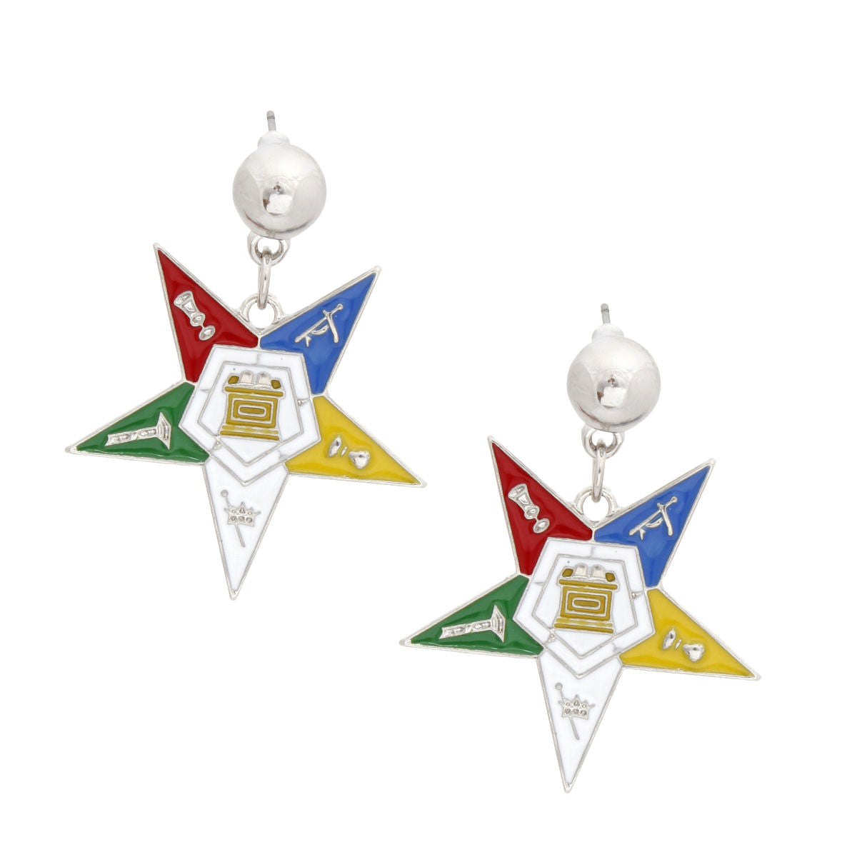 OES Sorority White Star Shield Drop Silver Earring