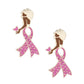 Breast Cancer Stud Gold Pink Ribbon Leg Earrings