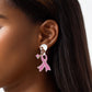 Breast Cancer Stud Silver Pink Ribbon Leg Earrings