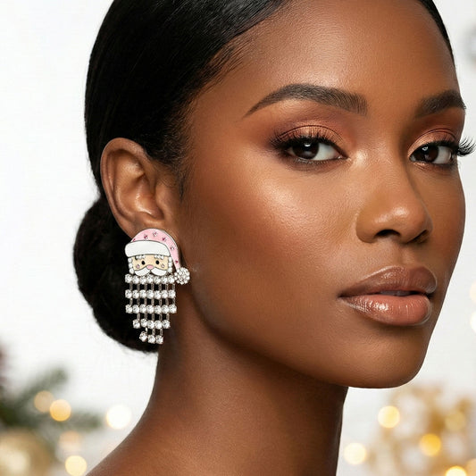 Fringe Merry Pink Santa Pearl Bead Silver Earrings