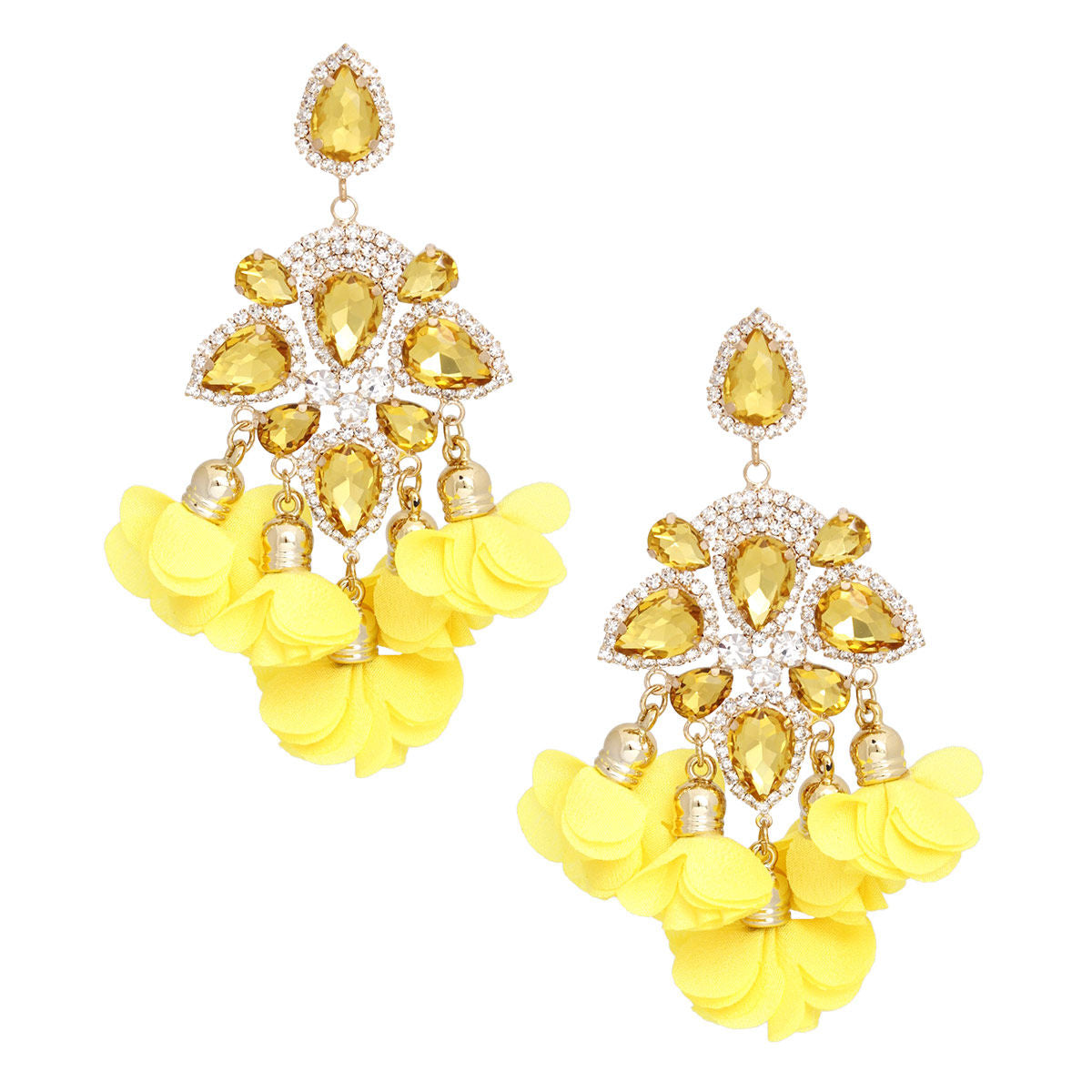 Dangle Yellow Crystal Petal Tassel Earrings Women