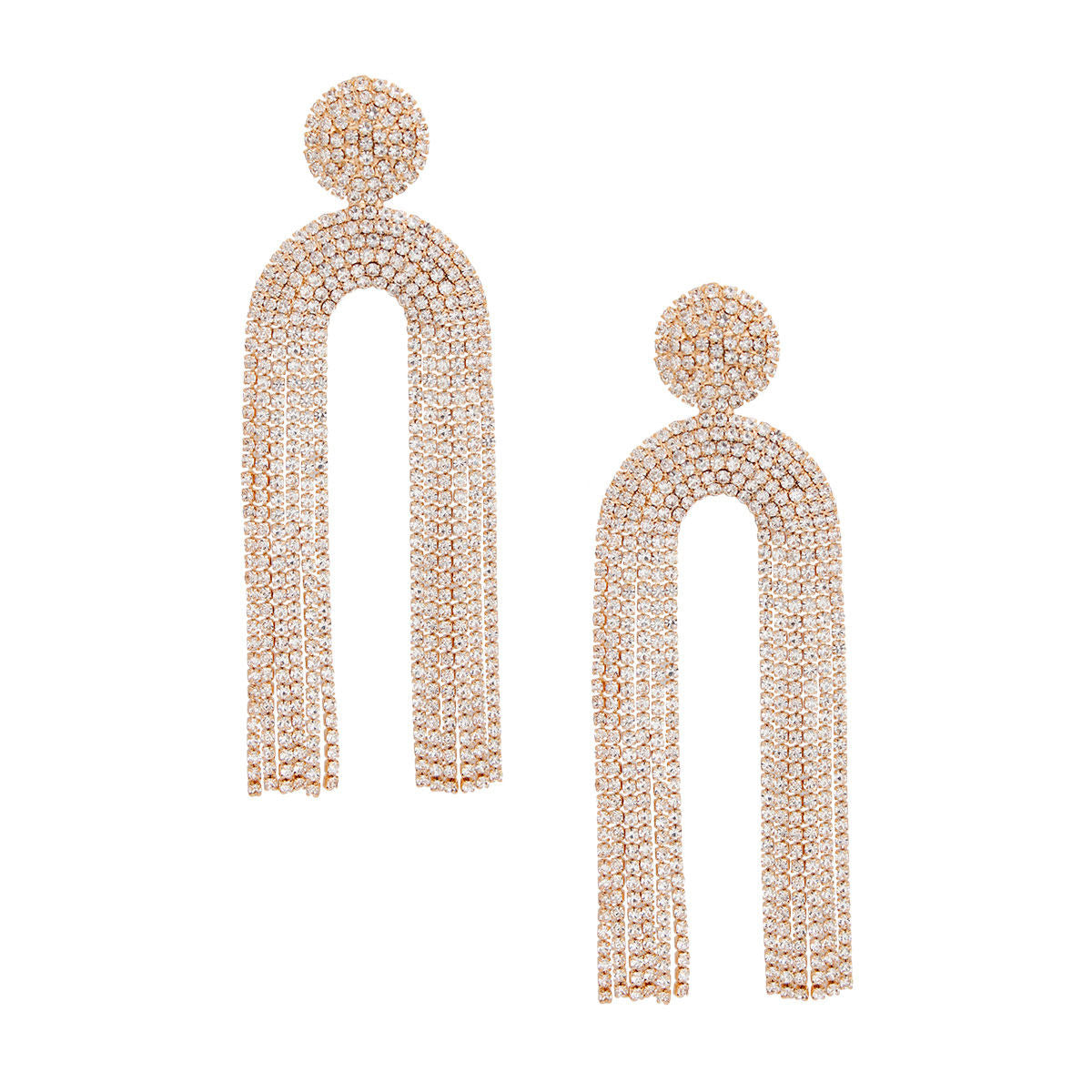 Fringe Gold Pave Long Arched Earrings for Women