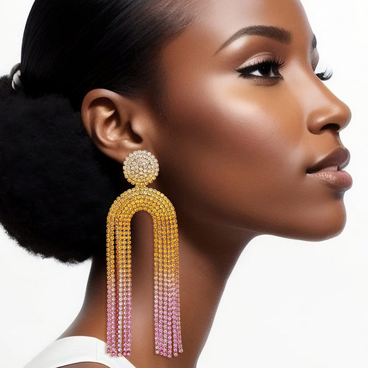 Fringe Sunset Pave Long Arched Earrings for Women