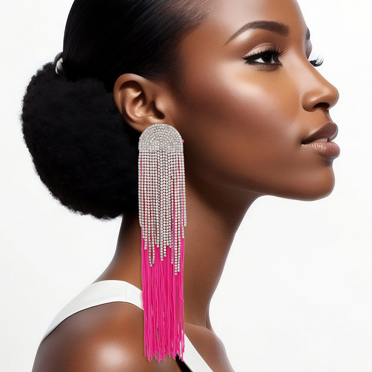 Tassel Fuchsia Long Fringe Glam Earrings for Women