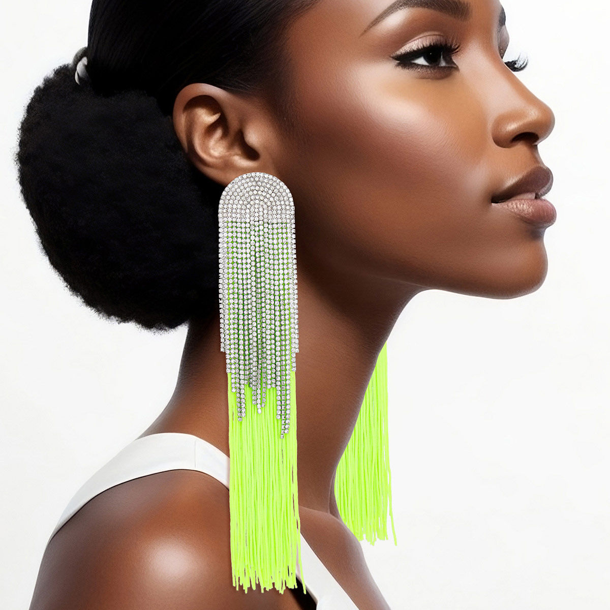 Tassel Neon Green Long Fringe Glam Earrings Women