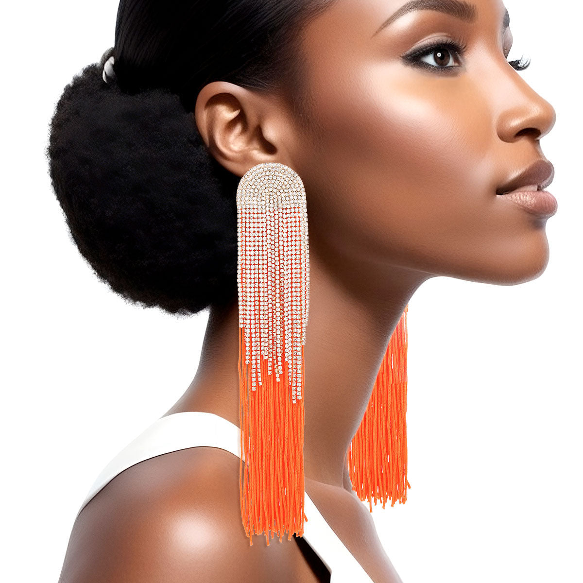 Tassel Orange Long Fringe Glam Earrings for Women