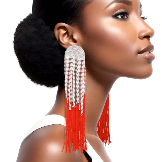 Tassel Red Long Fringe Glam Earrings for Women