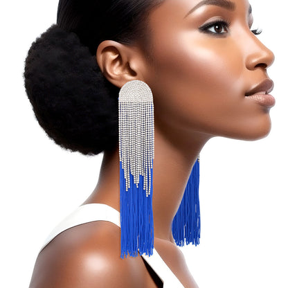 Tassel Royal Blue Long Fringe Glam Earrings Women