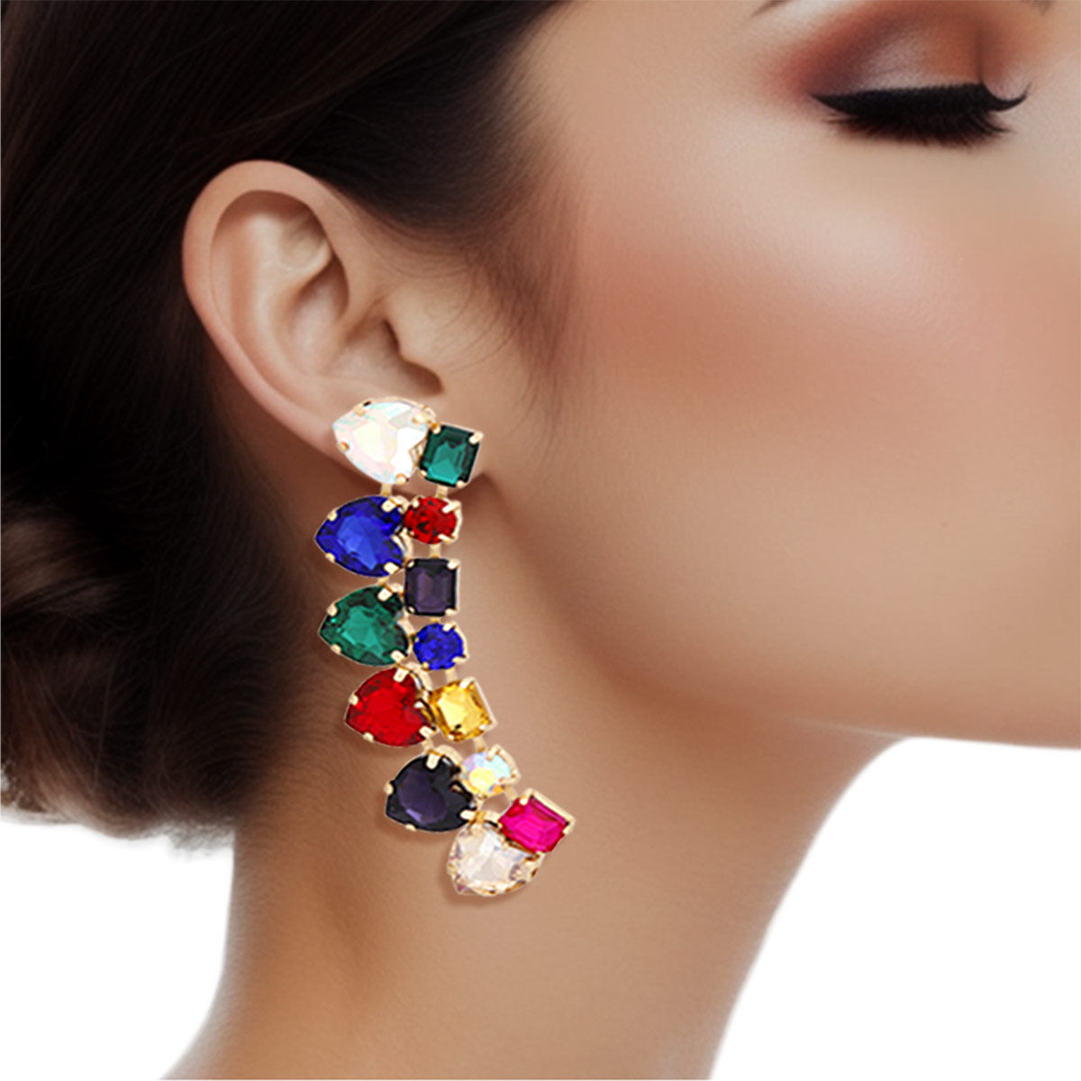 Dangle Multicolor Heart Crystal Earrings Women