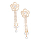 Drop White Rose Pave Fringe Gold Earrings Women