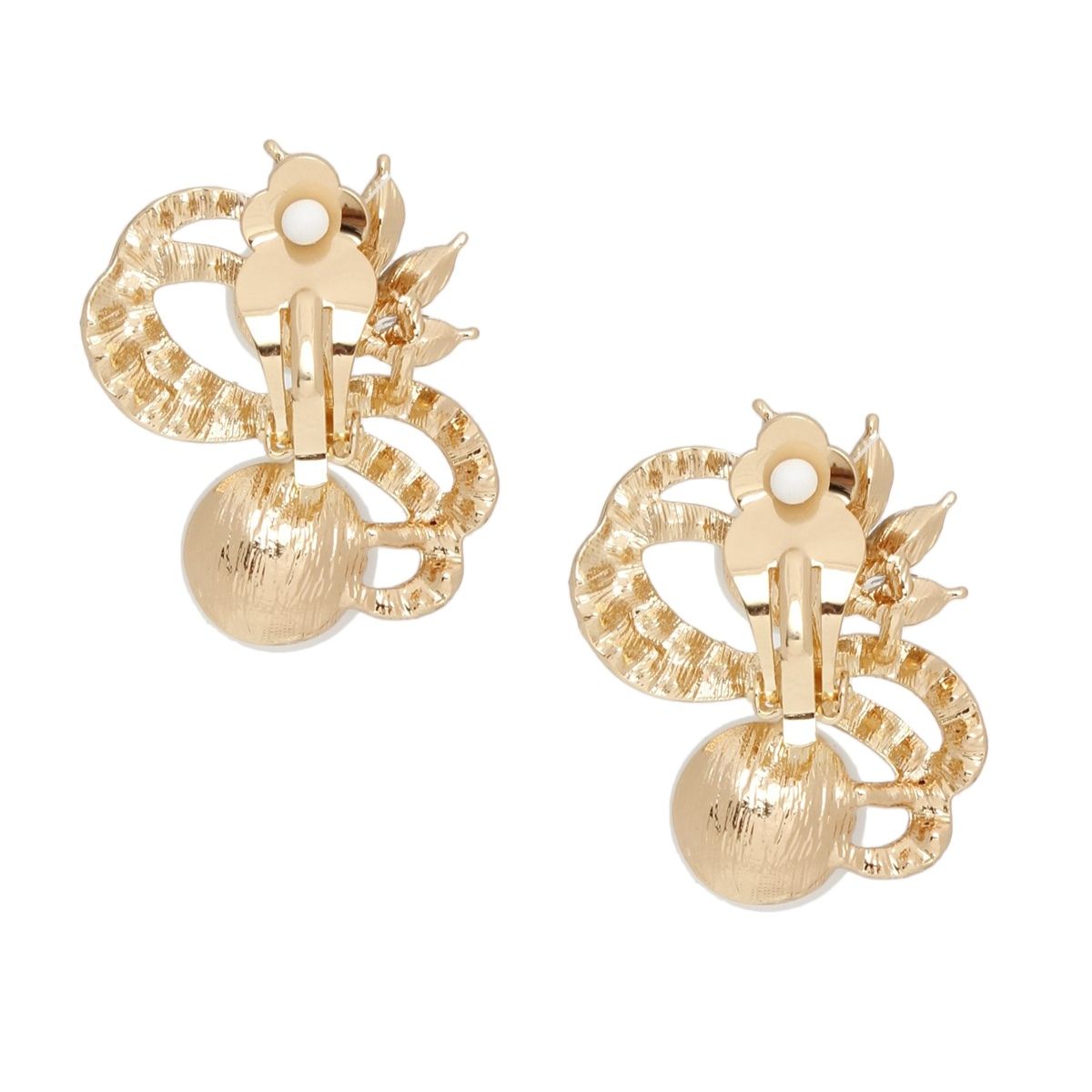 Clip On High End Gold Ribbon Cream Pearl Earrings