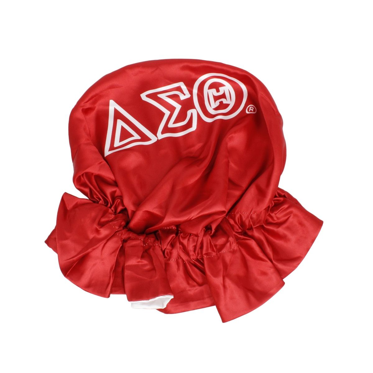 DST Sorority Red White Satin Sleep Bonnet Cap