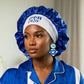 ZPB Blue Silky Satin & Contrast Band Sleep Bonnet