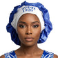 ZPB Blue Silky Satin & Contrast Band Sleep Bonnet