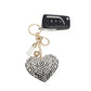 Keychain Sparkling Love Black White Padded Heart