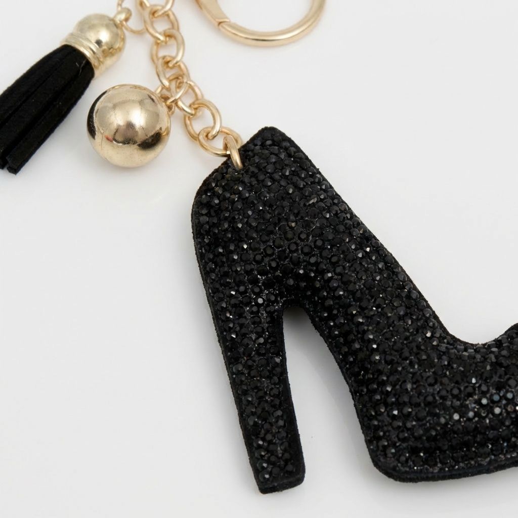Keychain Black High Heel Sparkle Purse Charm