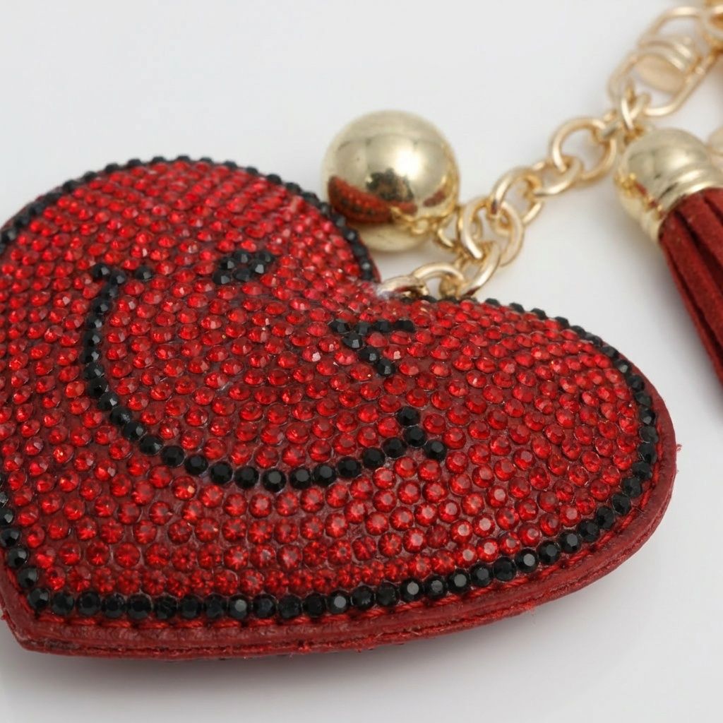 Keychain Red Puffy Smile Heart Sparkle Purse Charm