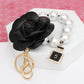 Keychain Black Camellia Pearl Wristlet Bag Clip