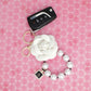 Keychain White Camellia Pearl Wristlet Bag Clip