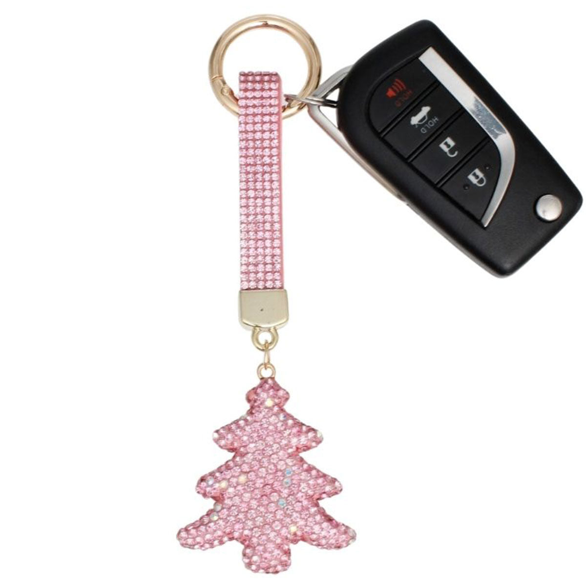 Keychain Pink Shimmery Xmas Tree Purse Charm Clip