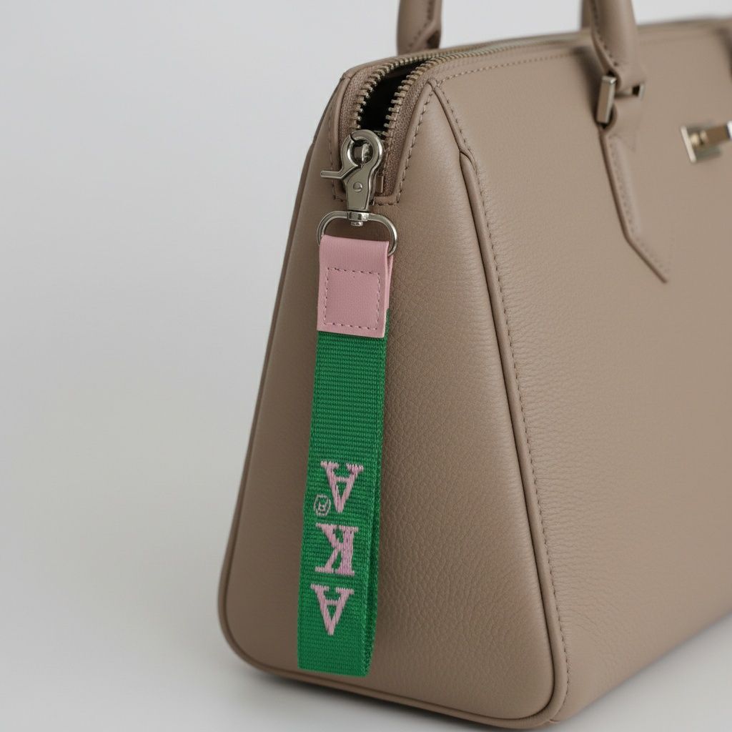 AKA Green Canvas Embroidered Wristlet Strap Clip