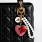 Pink Stone Encrusted Heart Pearl Keychain Clip