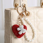Red Stone Encrusted Heart Pearl Keychain Clip
