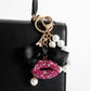 Fuchsia Stone Encrusted Lips Parisian Pearl Keychain