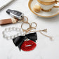 Red Stone Encrusted Lips Parisian Pearl Keychain
