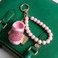 Pink Stone Encrusted Croc Pearl Keychain Clip