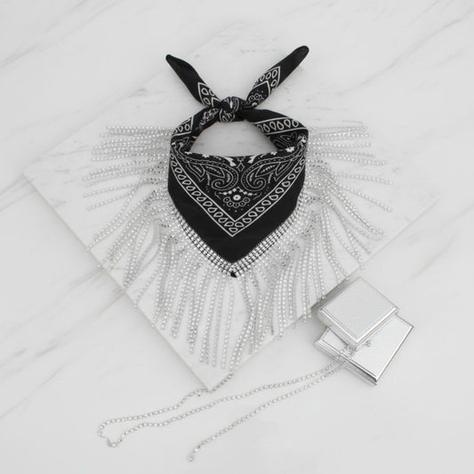 Necklace Black Bandana Bling Fringe Scarf