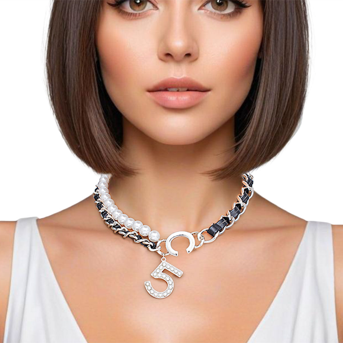 Necklace Silver Woven Gold No 5 Chain for Women