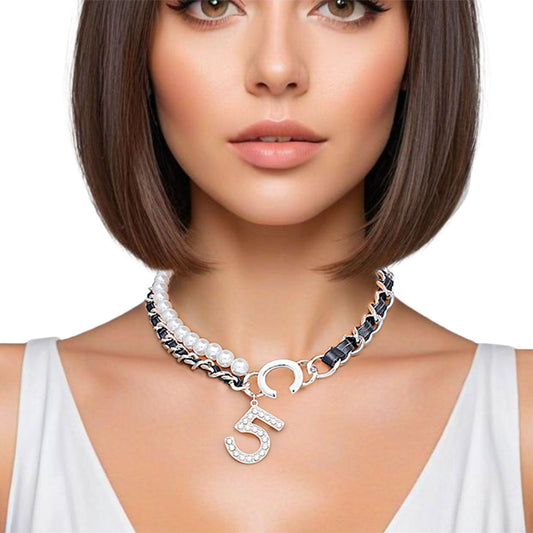 Necklace Silver Woven Gold No 5 Chain for Women