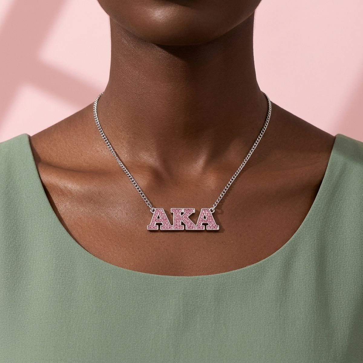 AKA Silver Pink Rhinestone Greek Letter Necklace