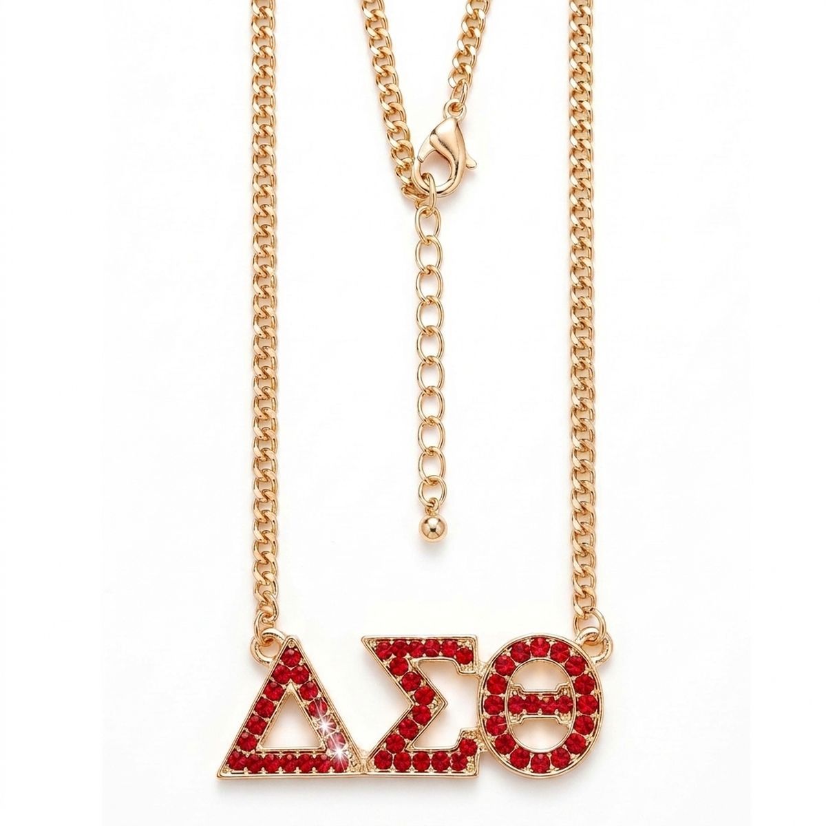 DST Gold Red Rhinestone Greek Letter Necklace