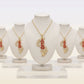 DST Gold Red Rhinestone Laurel Leaf Necklace