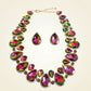Pink Green Glass Teardrop Crystal Collar Necklace